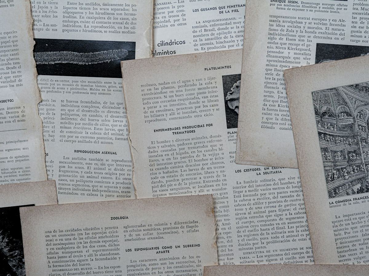Old printed records and documents spread out on a table